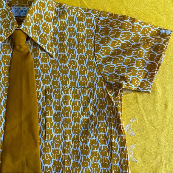 Vintage Kids Boys Elephant Print Button Up w/ Tie Sz 14 - Picture 3 of 8